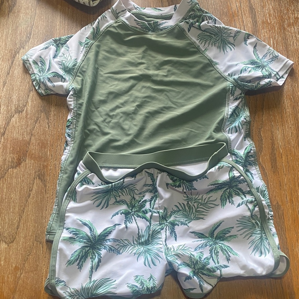 Kids Palm Tree Swim Set - Green and White